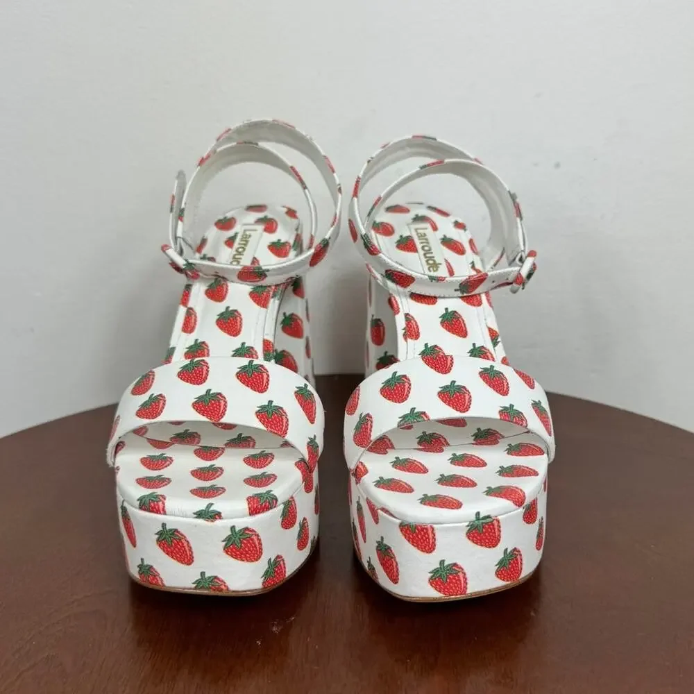 Larroude Dolly Ankle Strap Platform Sandal Strawberry Print Women's Size 6